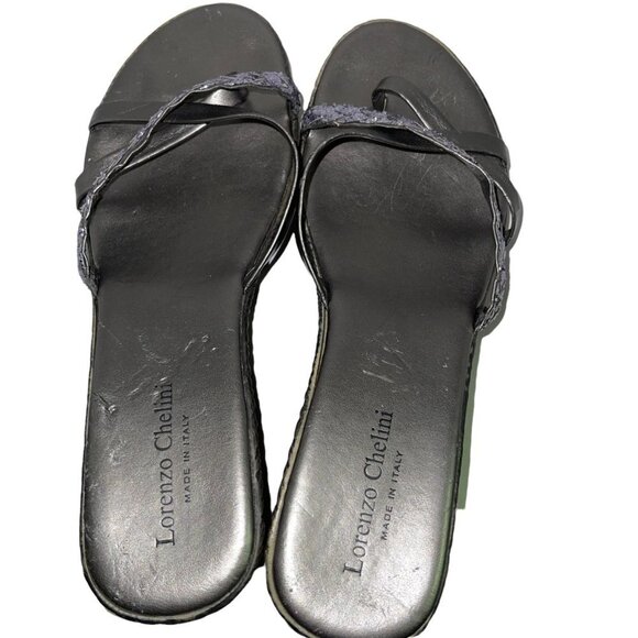 Lorenzo Chelini Wedge Glitter Sandal Thong Grey Women's Size 9 - Picture 4 of 6